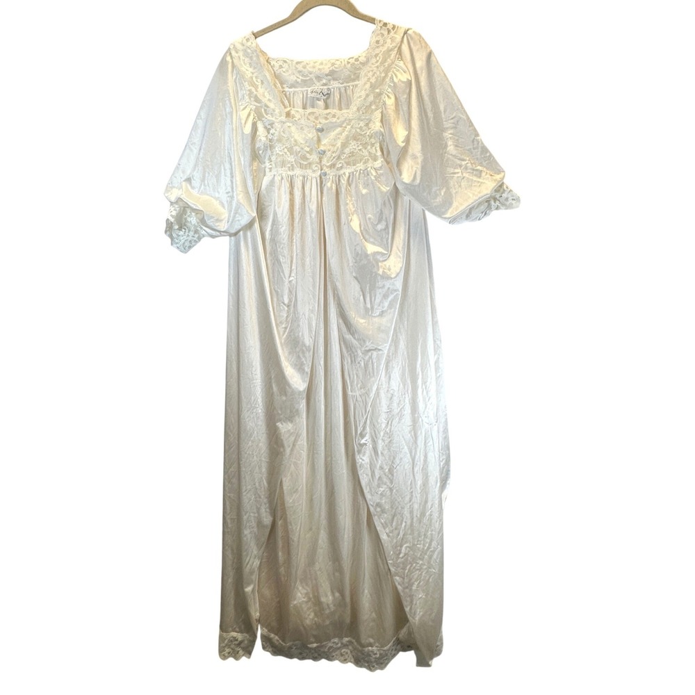 Vintage White Lace Peignoir Set Nightgown Robe Small Miss Elaine Antron Nylon